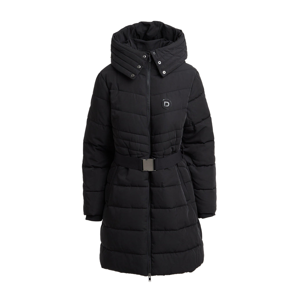 Womens Belted Longline Puffer Black