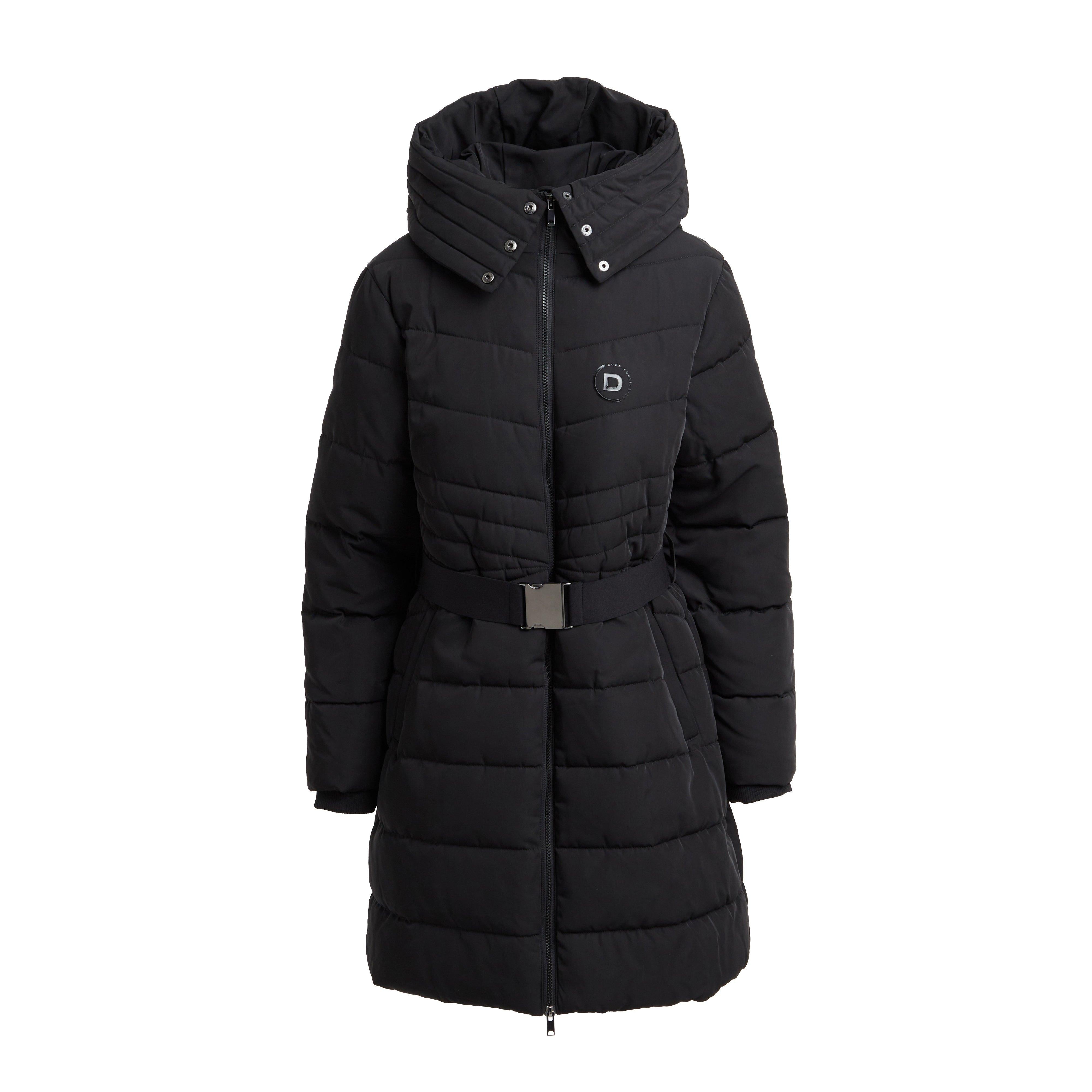 Womens Belted Longline Puffer Black