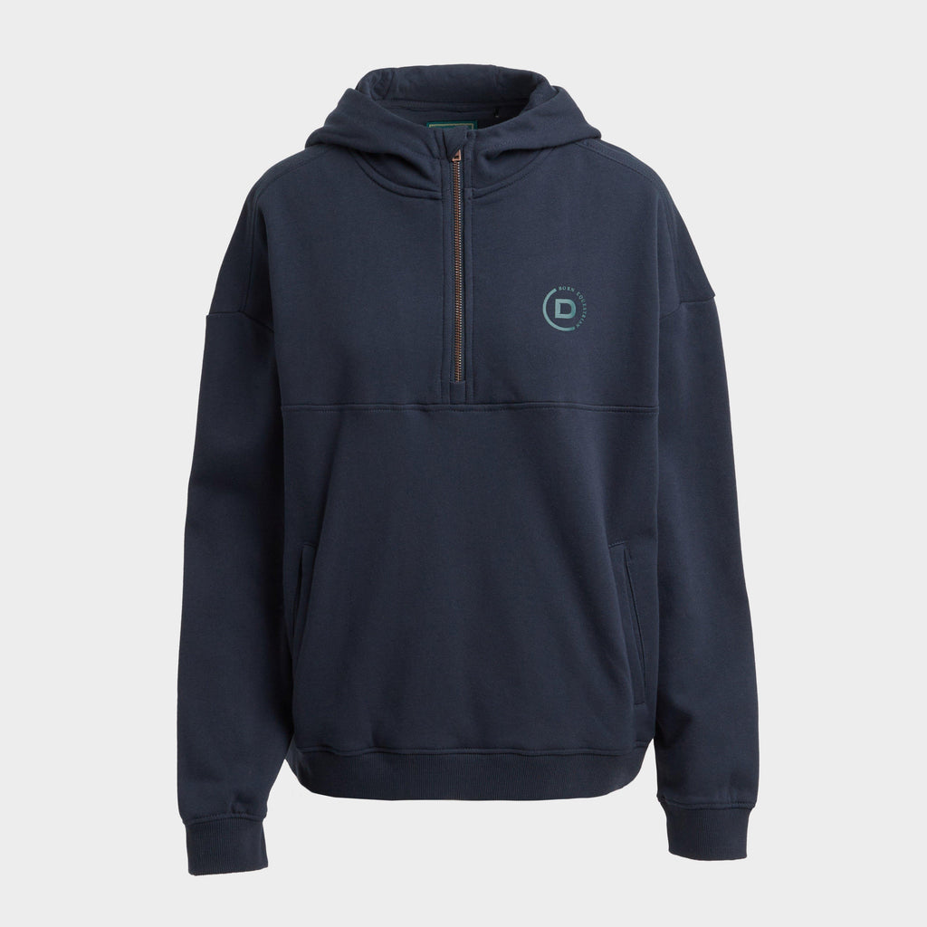 Womens 1/4 Zip Hooded Fleece Pullover Navy