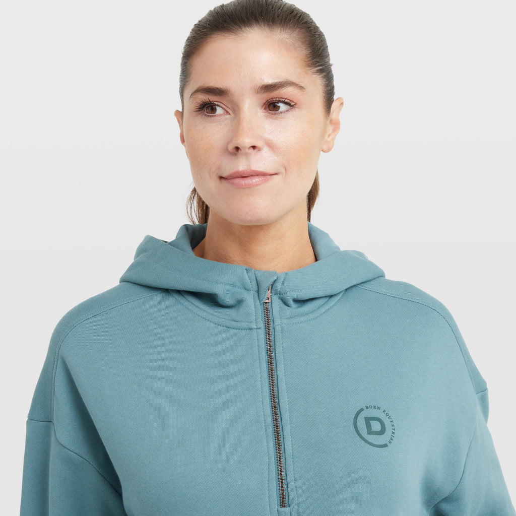 Womens the 1/4 Zip Hooded Fleece Pullover Washed Teal