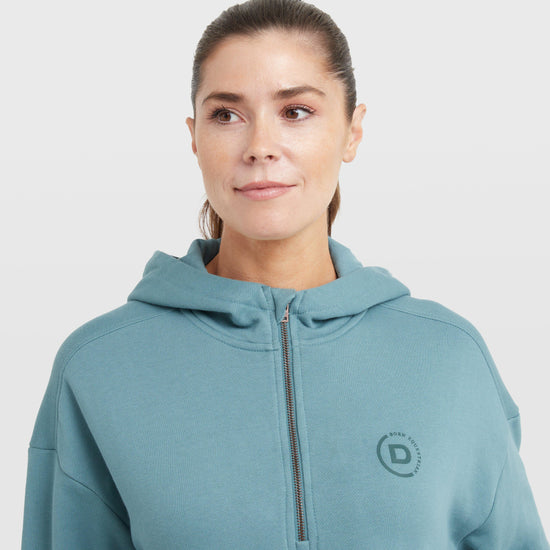 Womens the 1/4 Zip Hooded Fleece Pullover Washed Teal