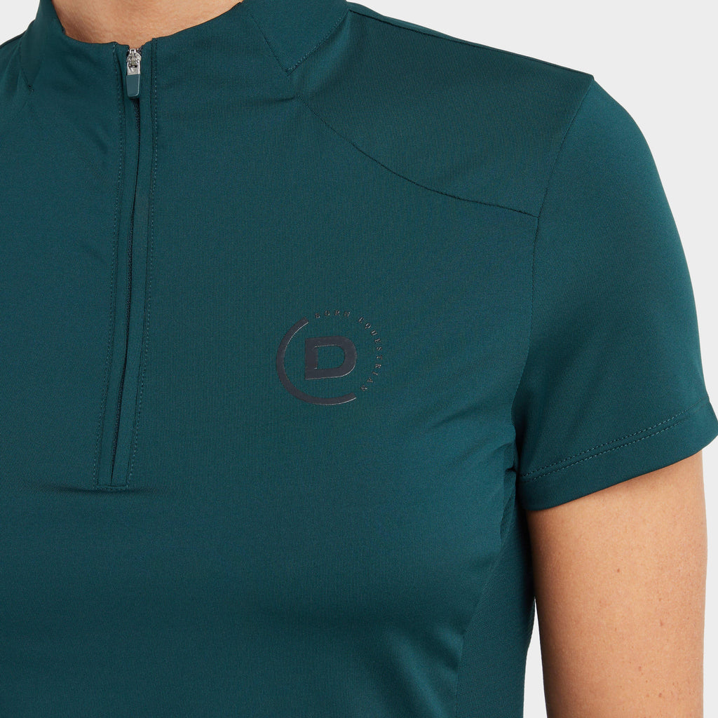 Womens 1/4 Zip Short Sleeve Top Deep Emerald Green