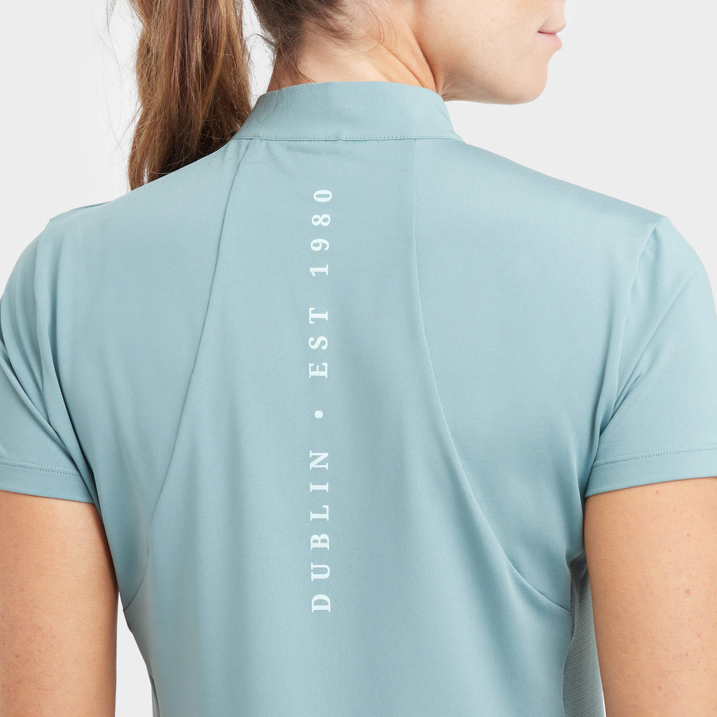 Womens 1/4 Zip Short Sleeve Top Washed Teal