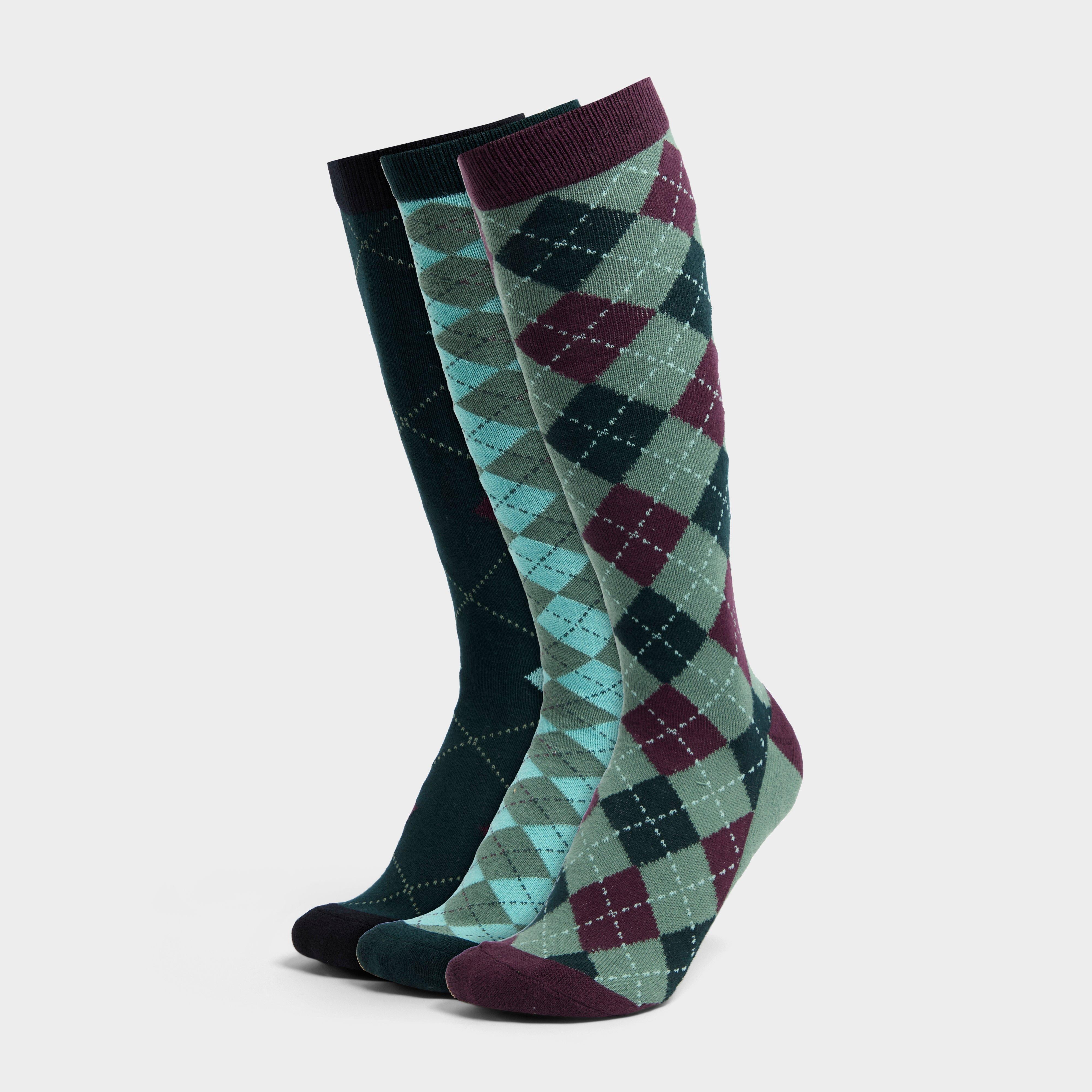 Adults 3 Pack Socks Green Argyle