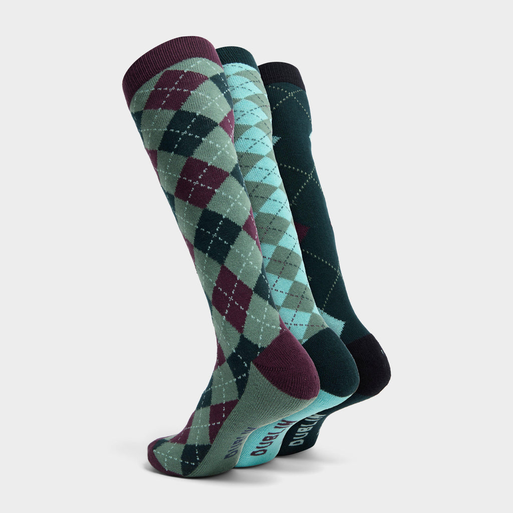 Adults 3 Pack Socks Green Argyle