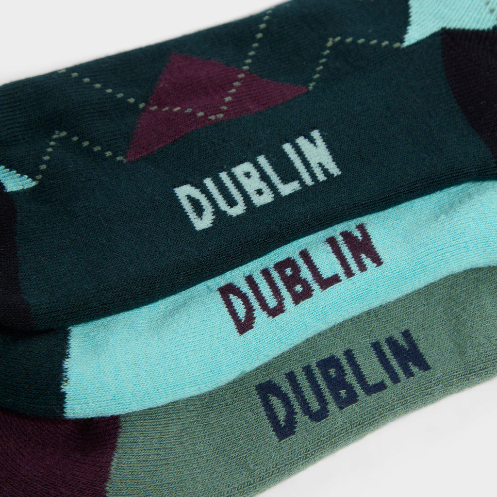 Adults 3 Pack Socks Green Argyle