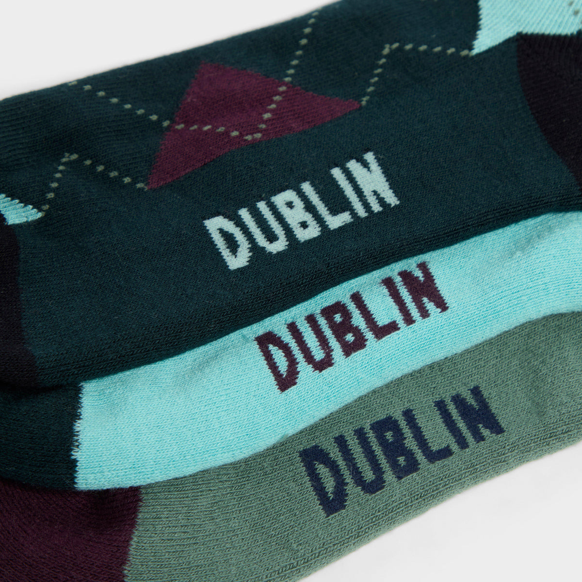 Adults 3 Pack Socks Green Argyle