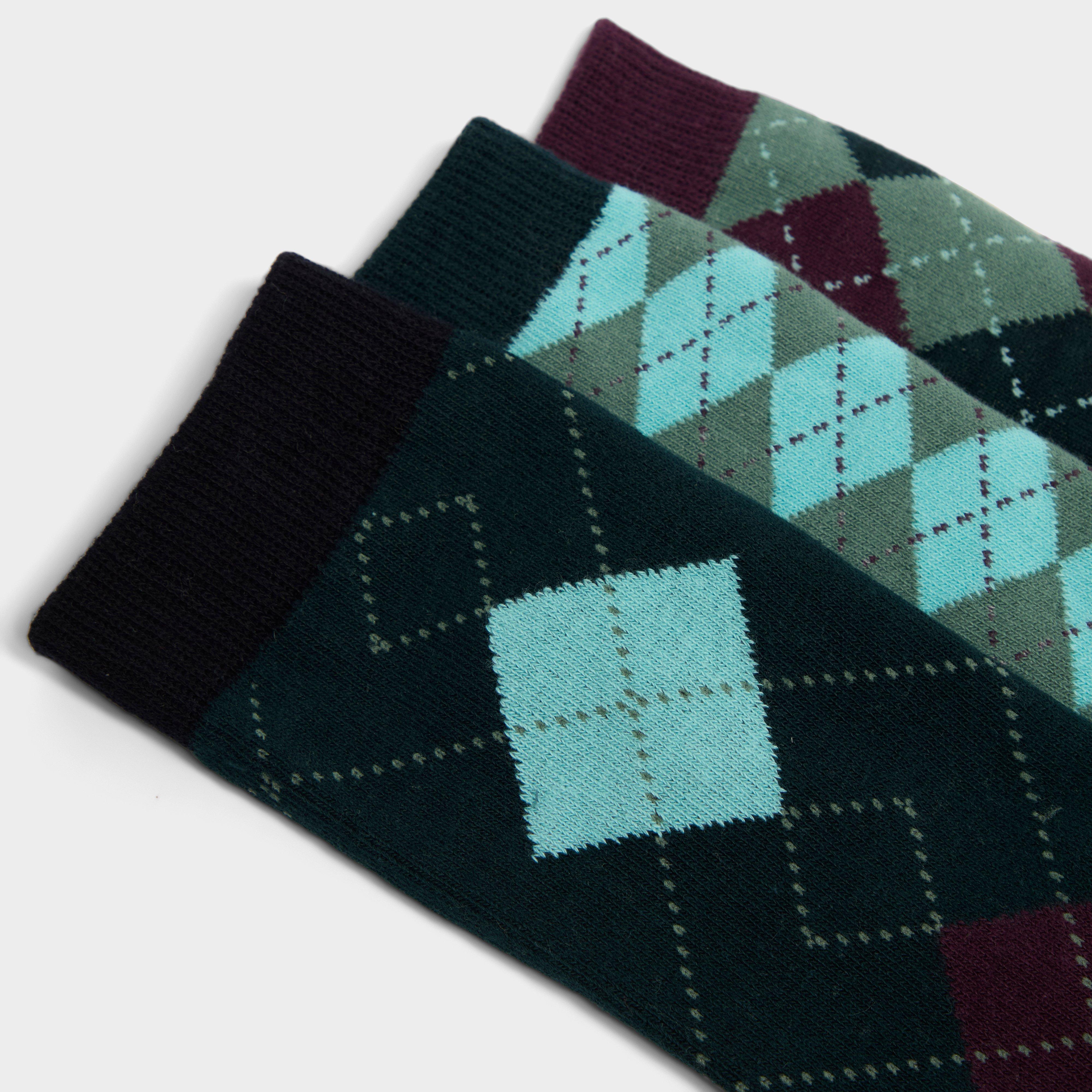 Adults 3 Pack Socks Green Argyle