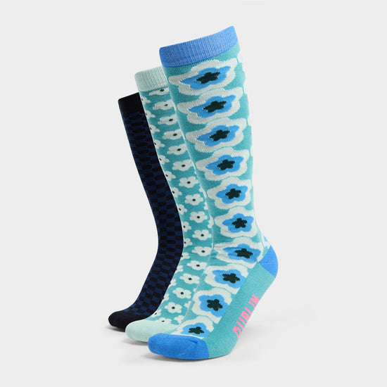 Adults 3 Pack Socks Teal/Geometric/Flowers