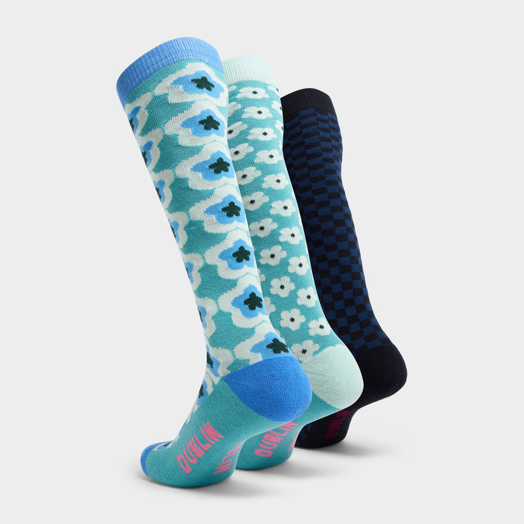 Adults 3 Pack Socks Teal/Geometric/Flowers
