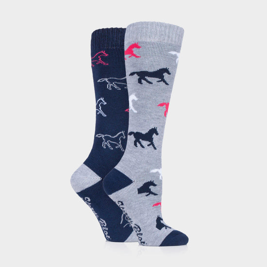 Kids Equestrian Midweight Horseshoe Socks Navy/Grey