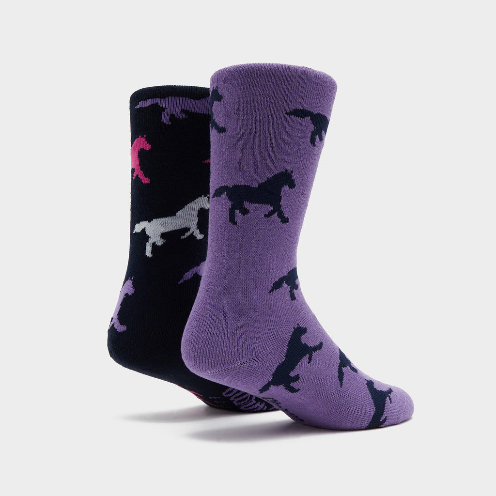 Kids Equestrian Midweight Horseshoe Socks Navy/Lilac