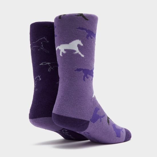 Kids Equestrian Midweight Horseshoe Socks Purple/Lilac