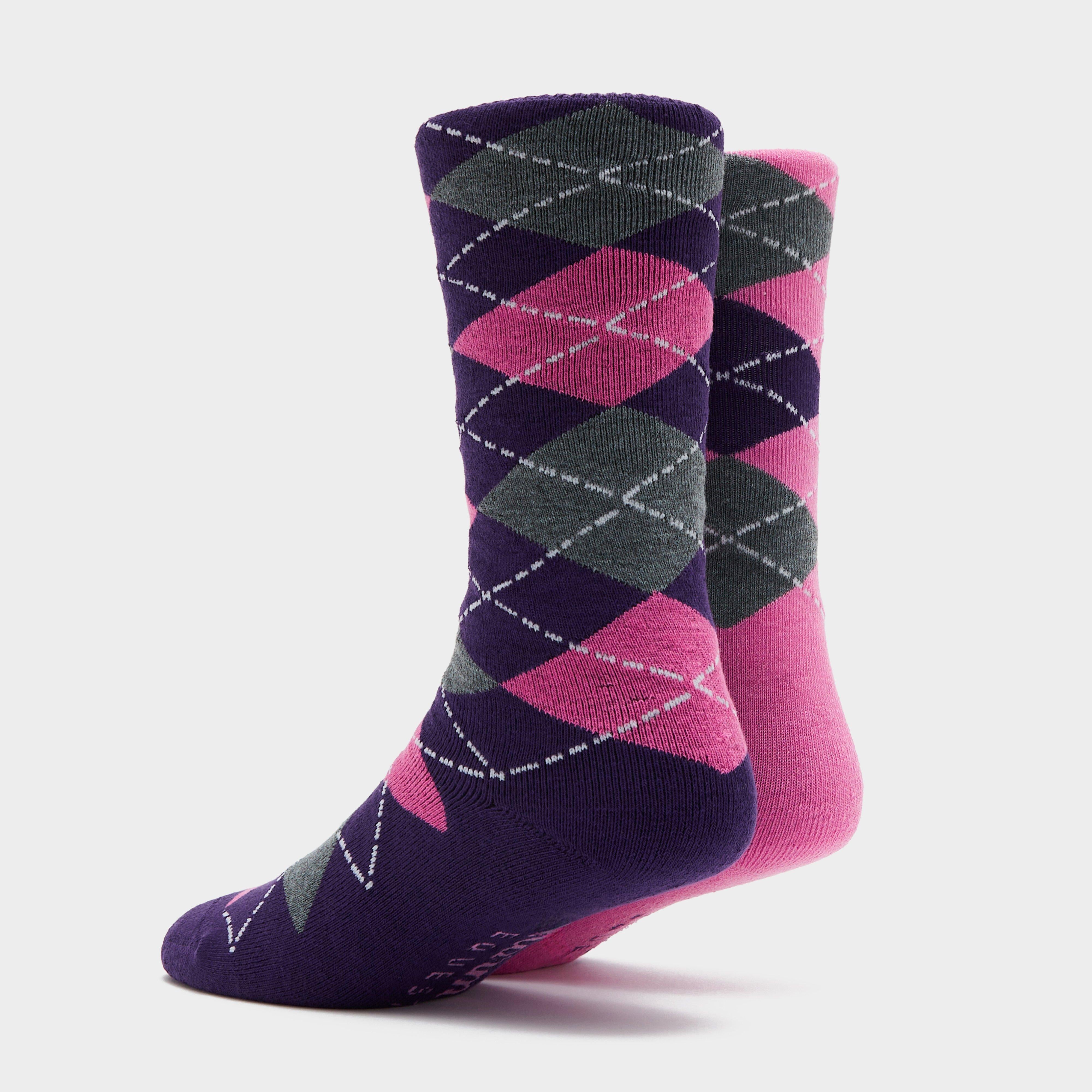 Womens Midweight Argyle Lingfield 2 Pack Socks Medium Pink/Purple