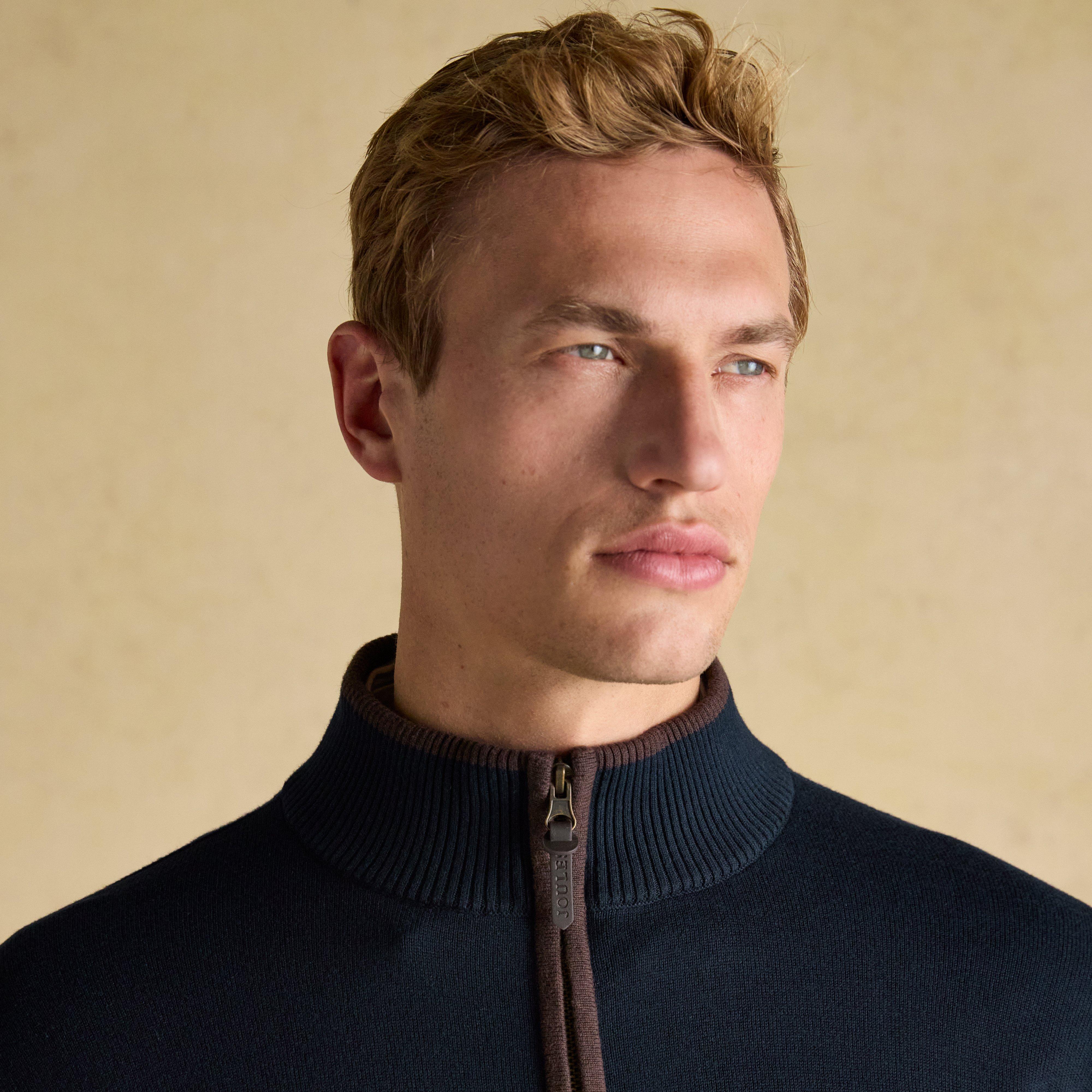Men's Hillside Navy Quarter Zip Knitted Jumper