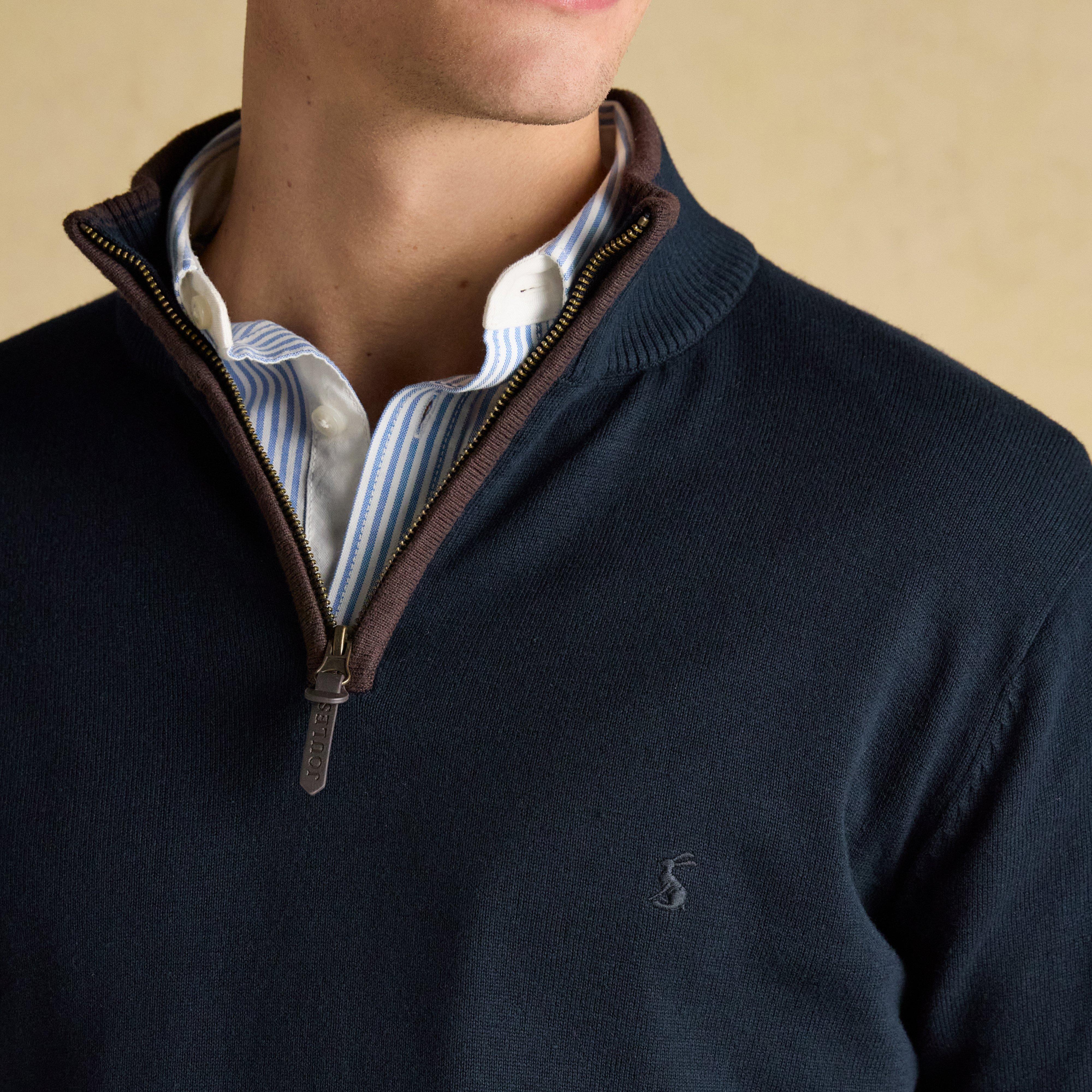 Men's Hillside Navy Quarter Zip Knitted Jumper