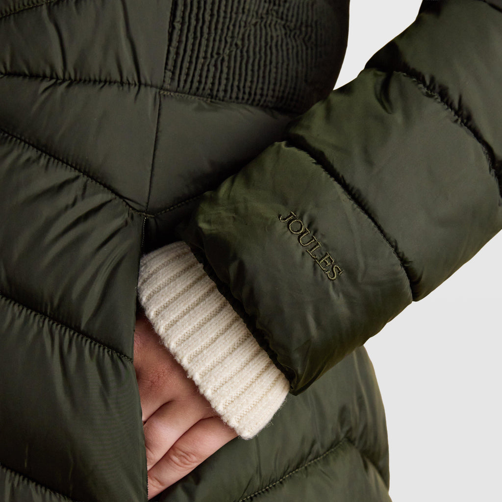 Womens Pembury Showerproof Longline Padded Coat With Hood Khaki