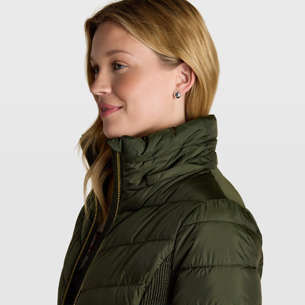 Womens Pembury Showerproof Longline Padded Coat With Hood Khaki