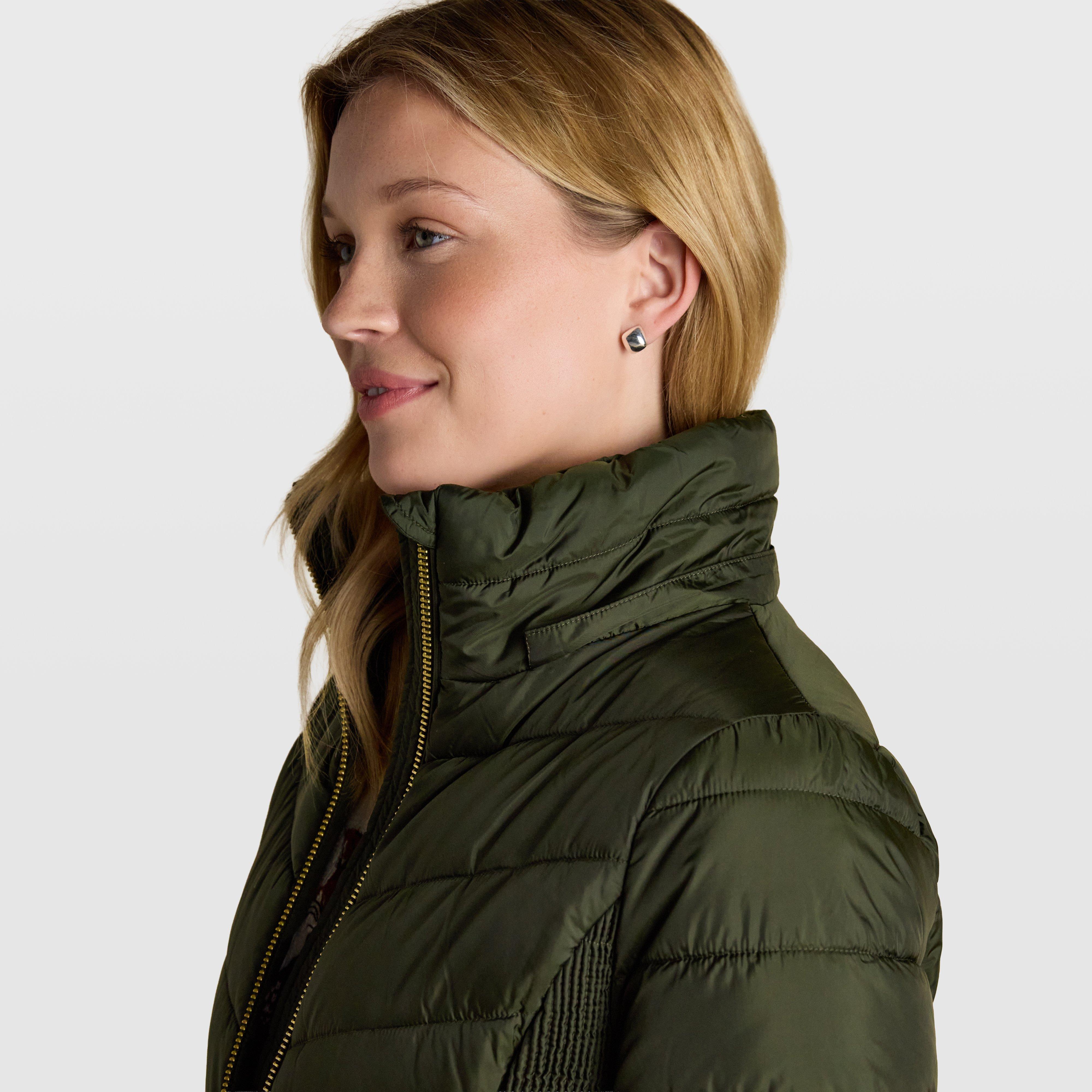 Womens Pembury Showerproof Longline Padded Coat With Hood Khaki