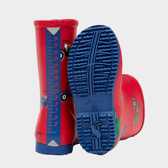Kids' Roll Up Flexible Printed Wellies Red Tractor