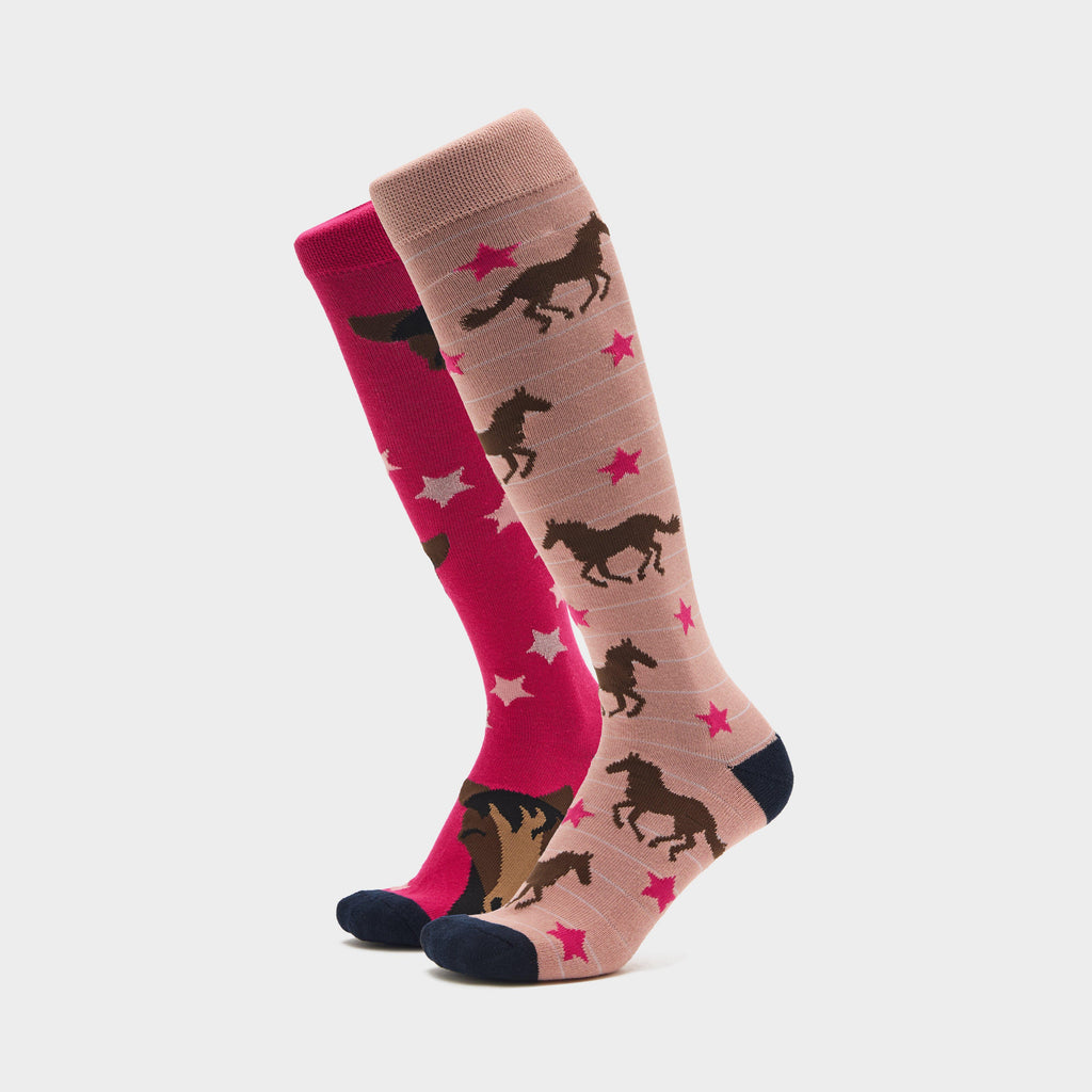 Women's Knee-High Equestrian Socks 2 Pack Navy Horse