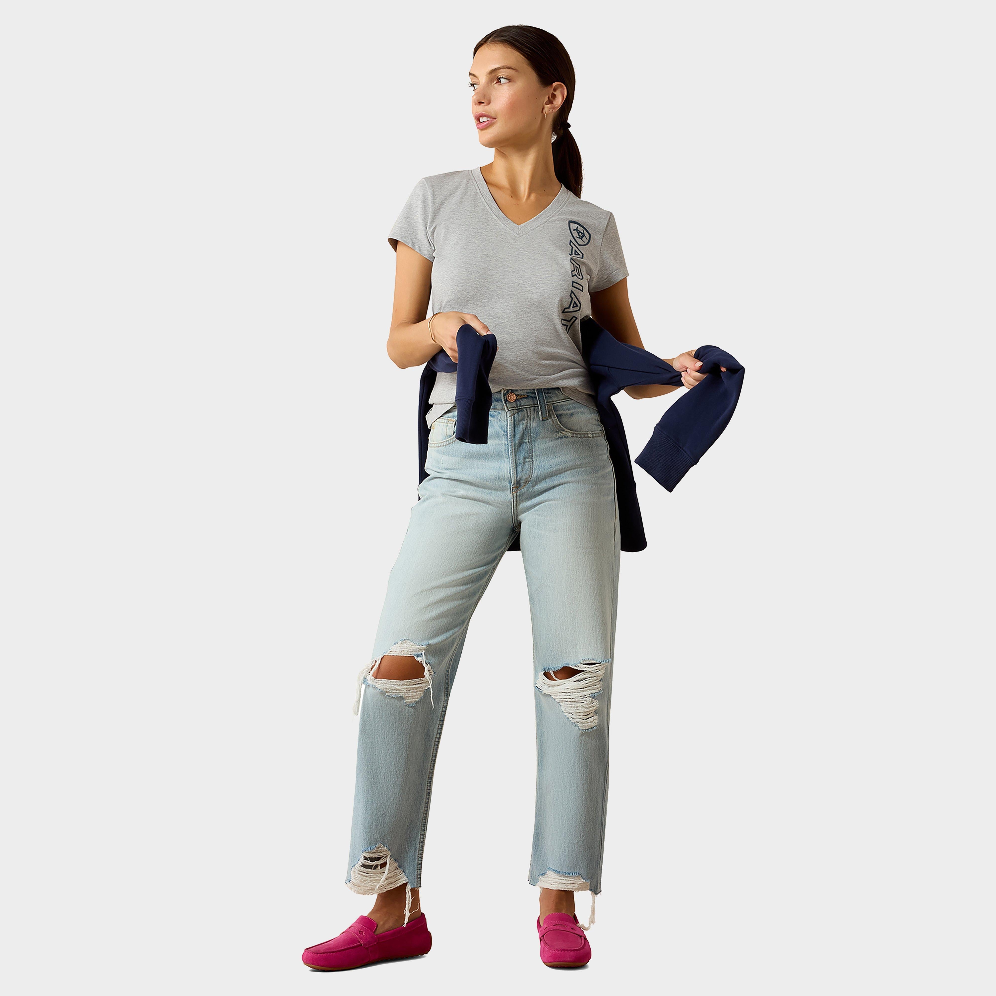 Women's Vertical Logo V T-Shirt Heather Grey