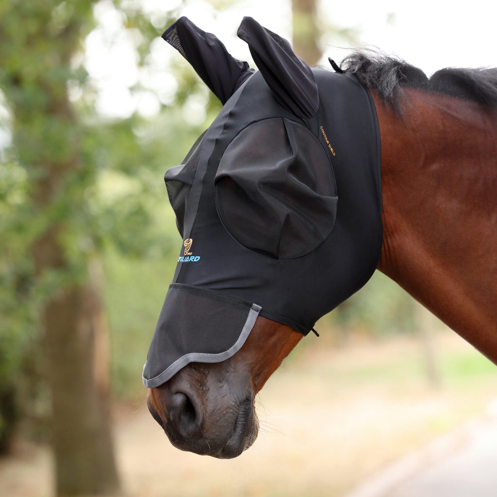 FlyGuard Pro Stretch Fly Mask with Ears & Nose Black