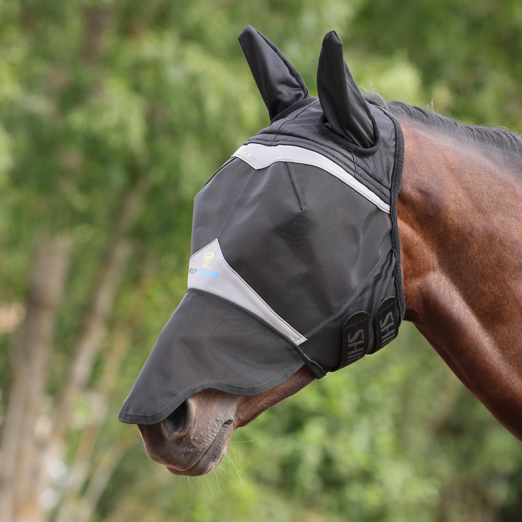 FlyGuard Pro Fine Mesh Fly Mask with Ears & Nose Black