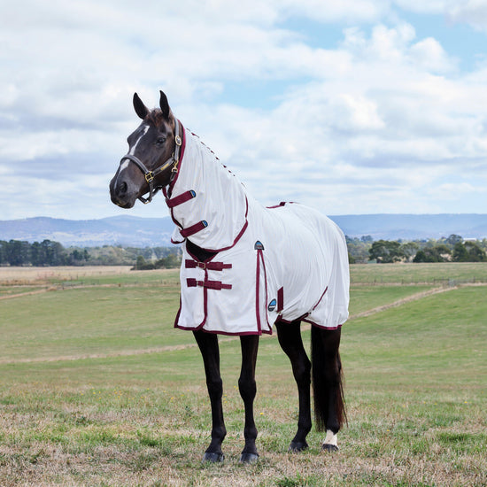 ComFiTec Essential Combo Neck Fly Sheet White/Burgundy