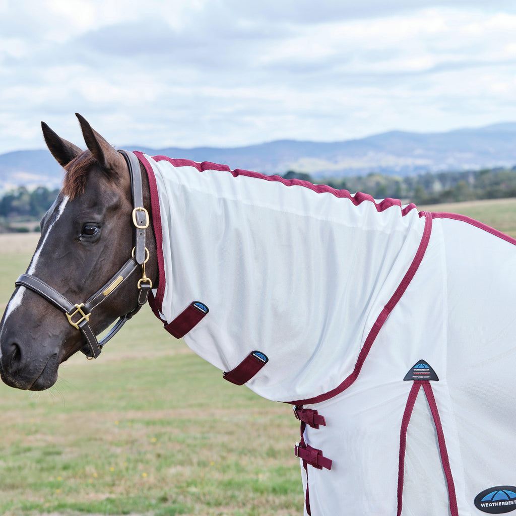 ComFiTec Essential Combo Neck Fly Sheet White/Burgundy