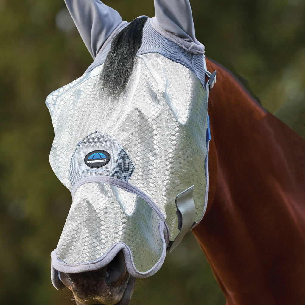 ComFiTec Hexi Shield Fly Mask with Ears & Nose Silver