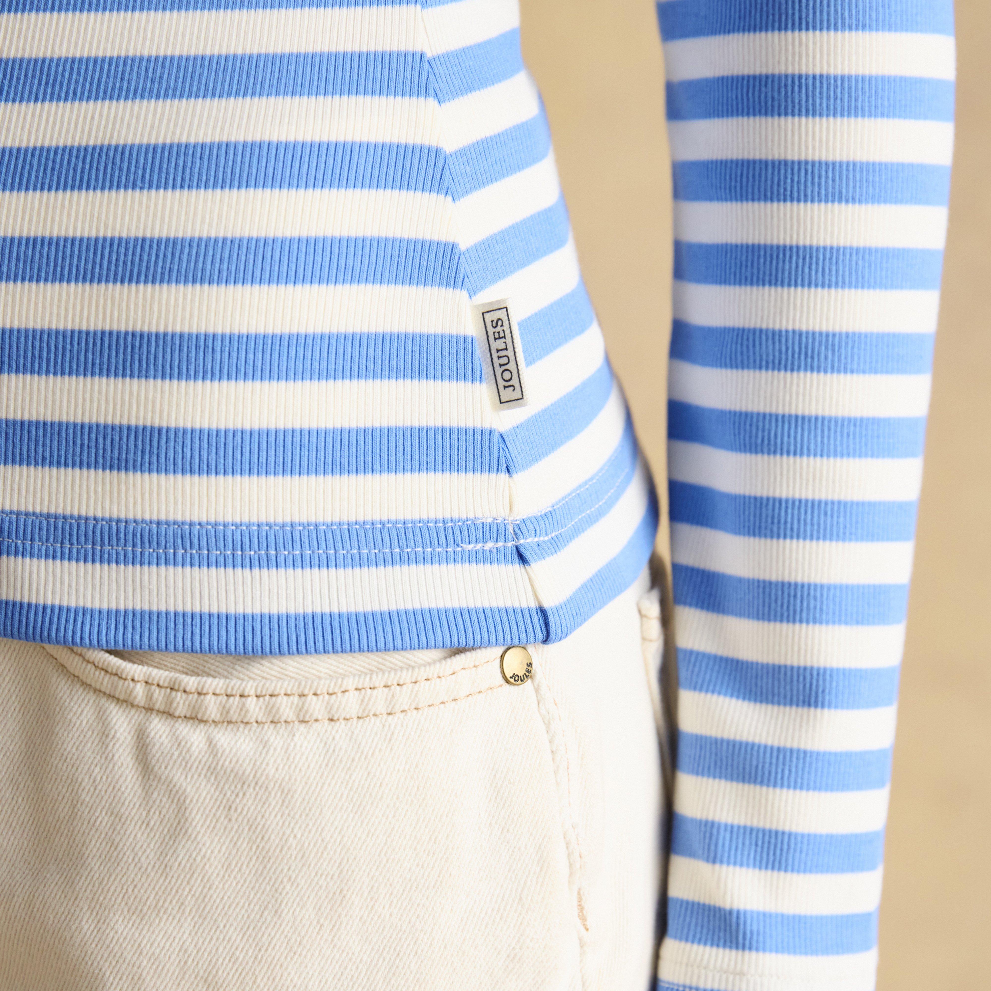 Women's Sophie Navy Striped Long Sleeve Ribbed Fitted T-Shirt