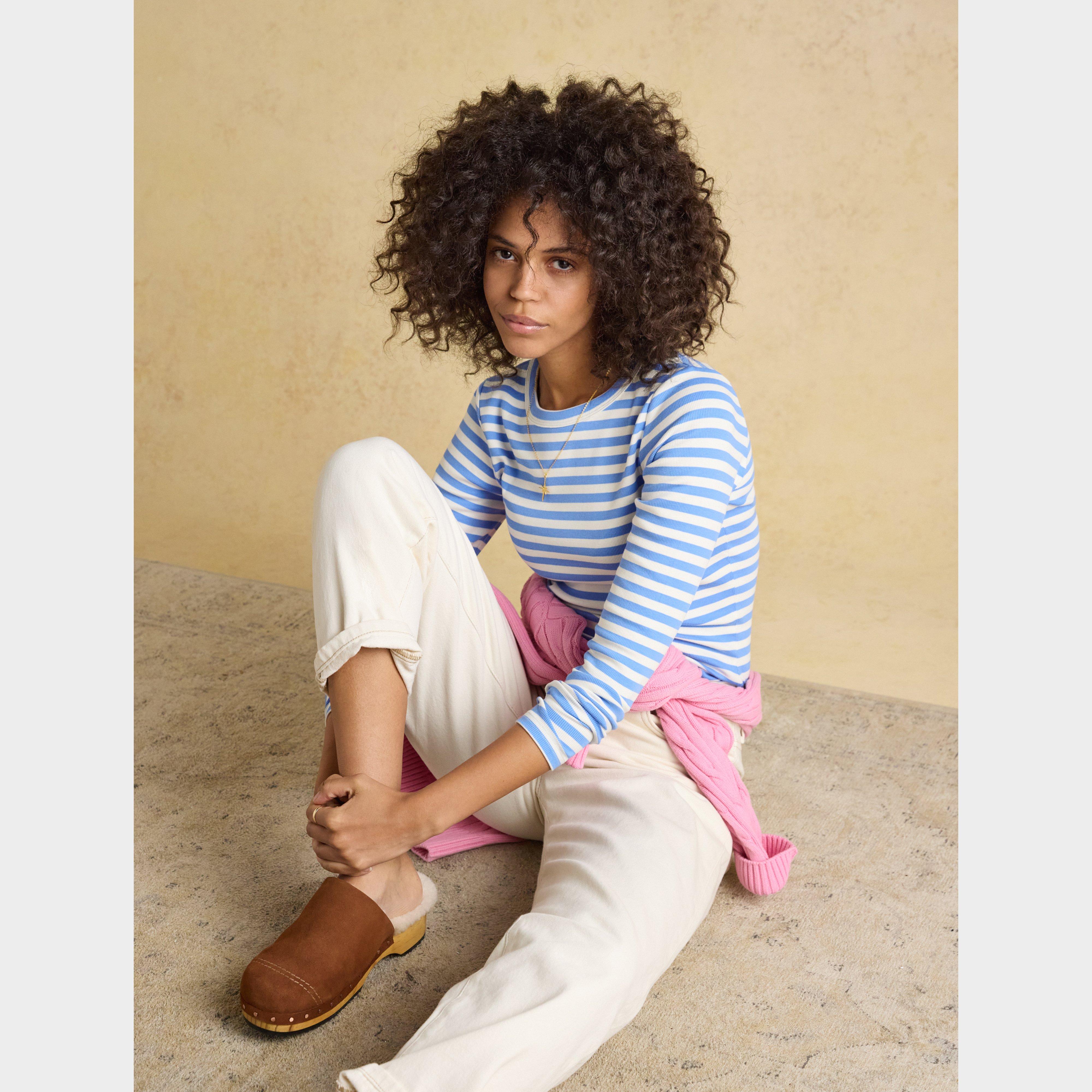 Women's Sophie Navy Striped Long Sleeve Ribbed Fitted T-Shirt