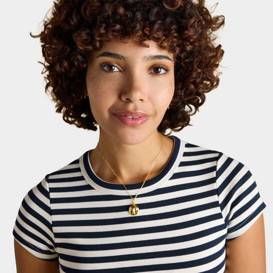 Women's Sophie Navy Striped Short Sleeve Ribbed Fitted T-Shirt