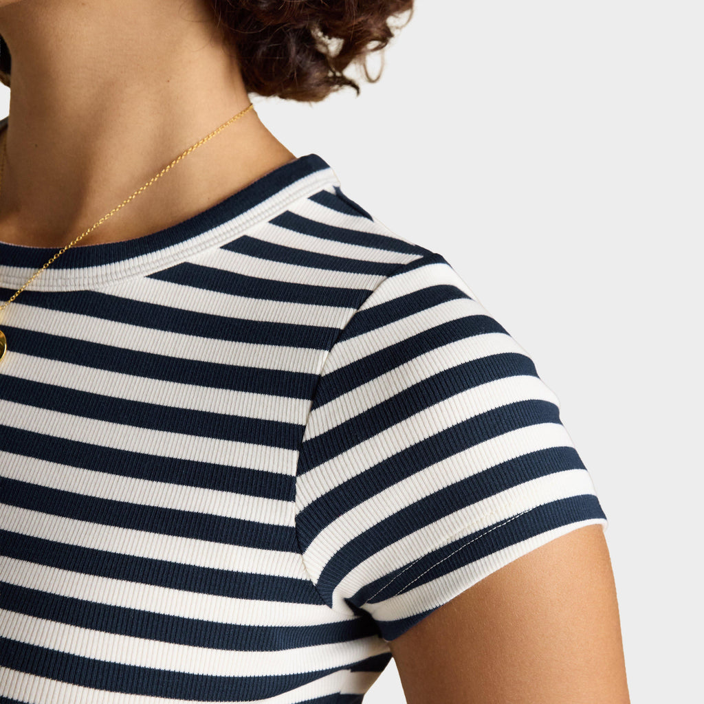 Women's Sophie Navy Striped Short Sleeve Ribbed Fitted T-Shirt