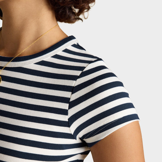 Women's Sophie Navy Striped Short Sleeve Ribbed Fitted T-Shirt