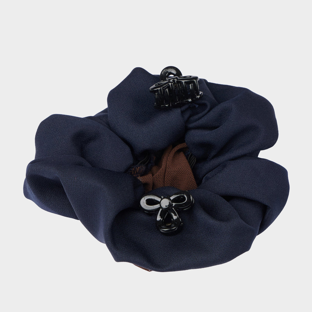 Crystal Hairnet Scrunchie Navy/Brown